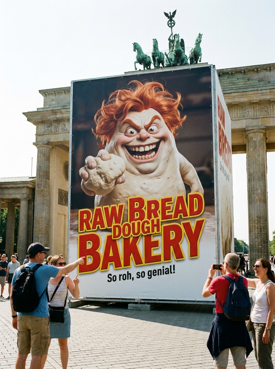 Raw Bread Dough Bakery Mascot at Brandenburg Gate